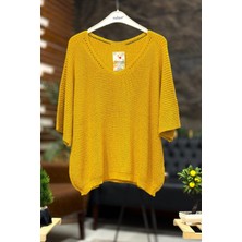 V Yaka Selanik Örgü Merserize Salaş Oversize Bluz