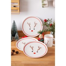 Fh Finehome Ren Geyiği Porselen 4 'Lü Yılbaşı Pasta Tabağı 21 Cm