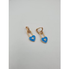 Mineli Sallantılı Mavi Kalp Küpe