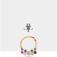 Dağınık Renkli Safirli Halka Piercing, 10-12 mm , 1.2 Mm, 14K Sarı-Beyaz-Kırmızı Altın | LC00001MS