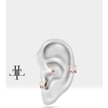 Dağınık Renkli Safirli Halka Piercing, 10-12 mm , 1.2 Mm, 14K Sarı-Beyaz-Kırmızı Altın | LC00001MS