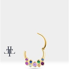 Dağınık Renkli Safirli Halka Piercing, 10-12 mm , 1.2 Mm, 14K Sarı-Beyaz-Kırmızı Altın | LC00001MS