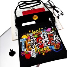 Atölye Smyrna Smyrna Askılı Kitap / Tablet / Ebook Çantası – Kılıfı ( Best Teacher Ever - Öğretmen - Siyah )