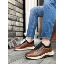 Shoecide SBO0335  Deri Rahat Taban Ayarlanabilir Lastik Bağcıklı Taba Casual Erkek Ayakkabı