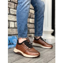 Shoecide SBO0335  Deri Rahat Taban Ayarlanabilir Lastik Bağcıklı Taba Casual Erkek Ayakkabı