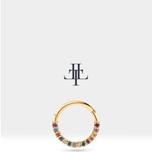 Dizi Renkli Safirli Halka Piercing, 10-12 mm , 1.2 Mm, 14K Sarı-Beyaz-Kırmızı Altın | LC00002MS