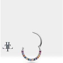 Dizi Renkli Safirli Halka Piercing, 10-12 mm , 1.2 Mm, 14K Sarı-Beyaz-Kırmızı Altın | LC00002MS