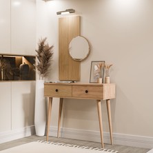 Mezza 6034 ODESA Modern Tasarımlı Ahşap Ayaklı 2 Çekmeceli Ayna ile Beyaz-Meşe Dresuar