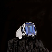 Tesbih Sepetim 925 Ayar Gümüş Mavi Zirkon Taşlı Model Erkek Yüzük