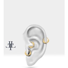 Yaprak Motifli Pırlantalı Halka Piercing, 12 Mm, 1.2 Mm, 14K Sarı-Beyaz-Kırmızı Altın | LC00003D