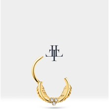 Yaprak Motifli Pırlantalı Halka Piercing, 12 Mm, 1.2 Mm, 14K Sarı-Beyaz-Kırmızı Altın | LC00003D