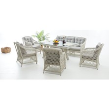 Divona Home Roleks Rattan Bahçe Balkon  Oturma Grubu (3+1+1+1+1+Masa)