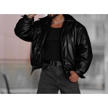 Erkek Oversize Vintage Siyah Deri Ceket