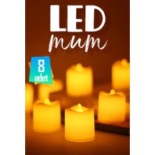 BK Commerce LED Mum Seti Pilli Dumansız Alevli 8 Adet Mat Beyaz Mini Ledli Dekoratif Yapay Mum Dekor Işığı