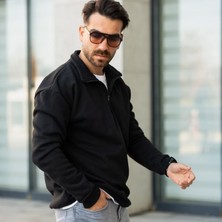 Düz Renk Yakası Fermuarlı Oversize Erkek Sweatshirt