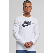 Nike Sportswear Clup Icon Futura Erkek Beyaz Pamuklu Kumaş Uzun Kollu T-Shirt