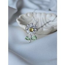 Papatya Çiçek Yaprak Zirkon Taşlı Ince Zincirli Vip Kadın Stainless Steel Kararmaz Çelik Kolye