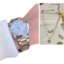 Ferrucci Çelik Spor Şık Kadın Kol SAAT+ Çelik Kolye Hediye Set