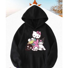 Kids Face Özel Tasarım Kapüşonlu Kuromiler Iz Peşinde Baskılı Kışlık Kız Çocuk Trend Sweatshırt