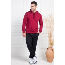Mecit 2975 Bordo %100 Pamuk Kapüşonlu Spor Model Büyük Beden Erkek Pijama Takımı