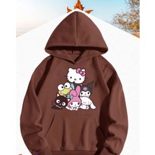 Kids Face Özel Tasarım Kapüşonlu Kuromiler Iz Peşinde Baskılı Kışlık Kız Çocuk Trend Sweatshırt