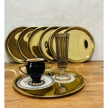 Nidage 6'lı Gold Paslanmaz Çelik 20 cm Yuvarlak Çay, Kahve, Pasta Servis Tepsisi Dekoratif Sunum Tepsisi