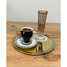 Nidage 6'lı Gold Paslanmaz Çelik 20 cm Yuvarlak Çay, Kahve, Pasta Servis Tepsisi Dekoratif Sunum Tepsisi