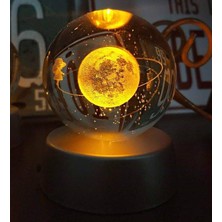 Mediterian Renk Değiştiren LED Işıklı Cam Satürn Kız Küre Dolunay Lamba