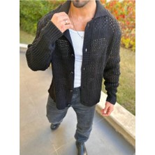 Elku Moda Hırka Oversize Özel Örgülü Triko Desenli Salaş Örgü Tasarım Delikli Hırka