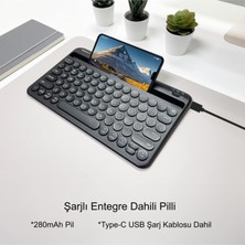 Kenly 78 Yuvarlak Tuşlu Ingilizce Bluetooth Tablet Telefon Klavyesi Şarjlı Mini Boy