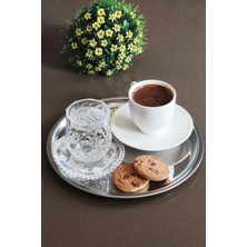 Nidage 6'lı 22 cm Yuvarlak Gümüş Sunum Tepsisi Dekoratif Servis Tepsisi Çay, Kahve, Pasta
