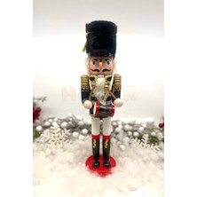 30 cm Davullu Fındıkkıran Siyah Renkli Kurşun Asker Kadife Kıyafetli Nutcracker Yılbaşı Dekoru