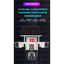 Kadraj Solar Güvenlik Kamerası Güneş Panelli Çift Lensli 4g Sim Kart Destekli 10.000 Mah Batarya 6 mp Full Hd Görüntü Kalitesi