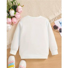 La Luna Kidz Kız Çocuk Yeni Yıl Temalı Bisiklet Yaka Beyaz Oversize Sweatshirt