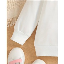 La Luna Kidz Kız Çocuk Yeni Yıl Temalı Bisiklet Yaka Beyaz Oversize Sweatshirt