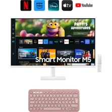 Samsung Izle, Oyna, Çalış -Wi-Fi Bağlantı Apple-Android Kablosuz Görüntü Aktarım 32''inç 80 Ekran Akıllı Tv-Monitör M5 + Logitech Kablosuz Klavye