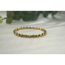 Lusin Tasarım Küp ve Top Boncuk Gold Çelik Bilezik