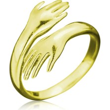 925 Ayar Gümüş Gold Sarılan Eller Yüzük