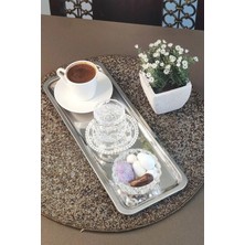 Nidage 6'lı Lüx Dikdörtgen Paslanmaz Çelik Kahve Çay Ikram ve Sunum Tepsisi Gümüş Renk 33X13 cm