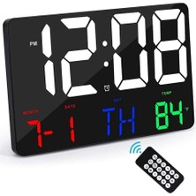 Byars Blişim Byars Bilişim -Duvar Saati Renkli Uzaktan Kumandalı Hd LED Ekran Tarih Gün Sıcaklık Alarm USB Dekoratif 25X16CM-