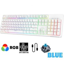 Sarftech Beyaz Rgb Mavi Switch Q Gaming Tam Mekanik Kablolu Oyuncu Klavyesi K50 Bkb4