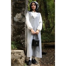 Küçüğüm Butik Gri Rengi Kaşe Uzun Kışlık V Yaka Jile Elbise ve Kaşe Şapka (Elbise-Şapka)