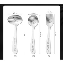 Luxixi Paslanmaz Çelik Çocuk Sofra Kaşık Meyve Çatalı Lazer Gülen Kaşık Çatal (Yurt Dışından)