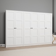 Midoser Lucas 6 Kapaklı Modern Tasarımlı 3 Askılı Suntalam Yüklük ve Elbise Dolabı Seti Mat Beyaz