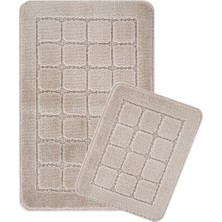 Doğal Kaymaz Taban Banyo Paspas Seti Uzun Ömürlü Yumuşak Dokulu Su Emici Yıkanabilir Vizon Kareli Set 50x80-50x40