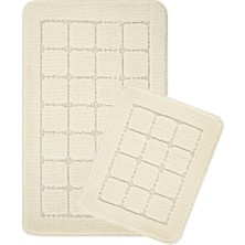 Doğal Kaymaz Taban Banyo Paspas Seti Uzun Ömürlü Yumuşak Dokulu Su Emici Yıkanabilir Krem Kareli Set 50x80-50x40