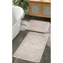 Doğal Kaymaz Taban Banyo Paspas Seti Uzun Ömürlü Yumuşak Dokulu Su Emici Yıkanabilir Vizon Çizgili Set 50x80-50x40