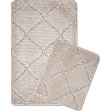 Doğal Kaymaz Taban Banyo Paspas Seti Uzun Ömürlü Yumuşak Dokulu Su Emici Yıkanabilir Vizon Çizgili Set 50x80-50x40