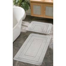 Doğal Kaymaz Taban Banyo Paspas Seti Uzun Ömürlü Yumuşak Dokulu Su Emici Yıkanabilir Gri Çerçeve Set 50x80-50x40