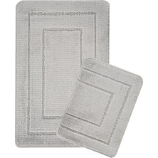 Doğal Kaymaz Taban Banyo Paspas Seti Uzun Ömürlü Yumuşak Dokulu Su Emici Yıkanabilir Gri Çerçeve Set 50x80-50x40